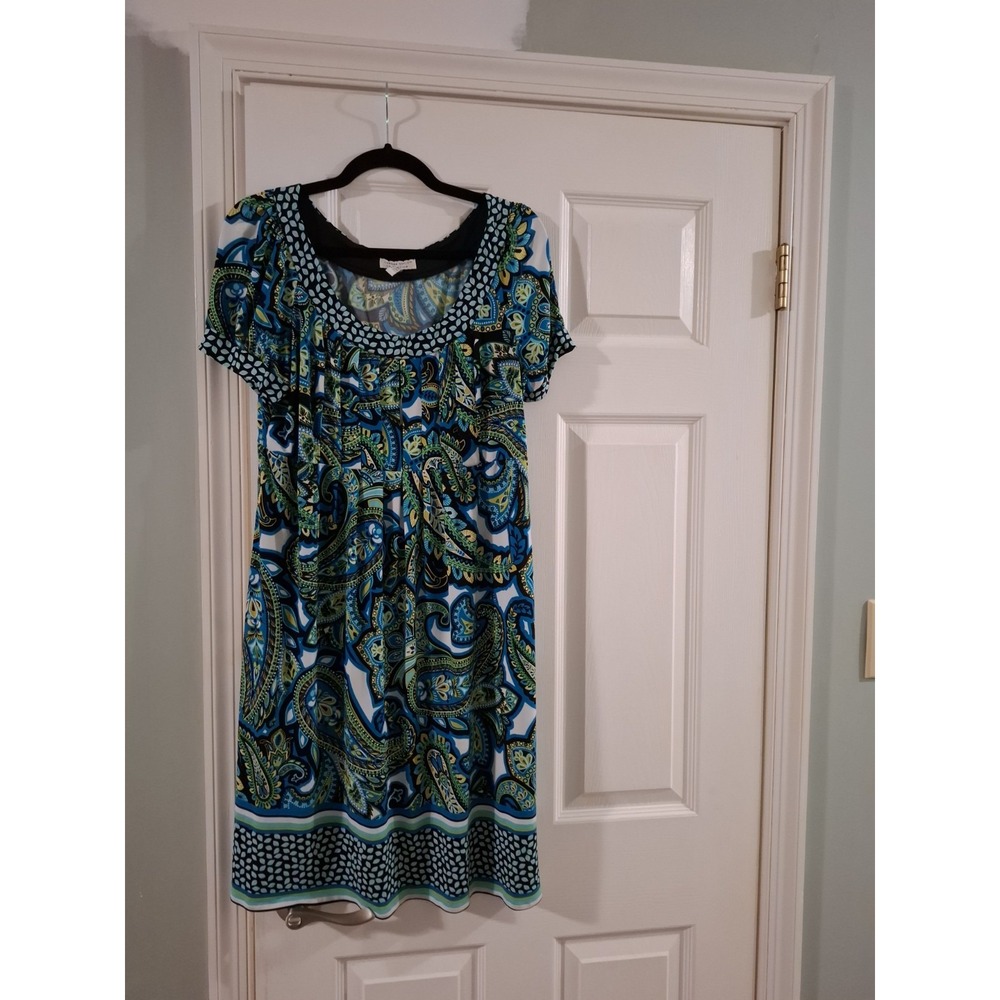 London Style Collection Dress - Size 16 - Blue / Green Multicolor Paisley Design